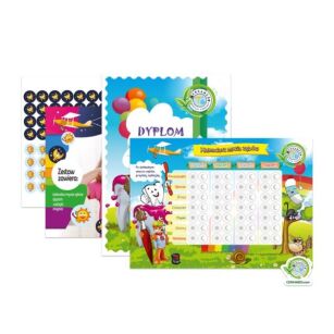 TABLICA MOTYWACYJNA DLA DZIECI KALENDARZ MYCIA ZĘBÓW ZESTAW NAKLEJKI DYPLOM