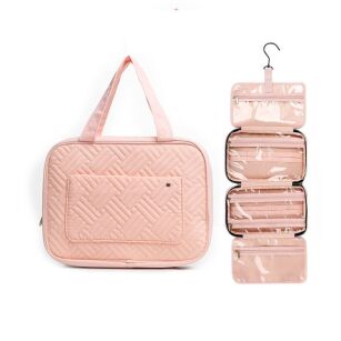 BRZOSKWINIOWA KOSMETYCZKA ROZKŁADANA ORGANIZER NA KOSMETYKI DUŻA DAMSKA PODRÓŻNA DO SAMOLOTU WISZĄCA Z HACZYKIEM