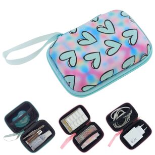 Etui organizer na ładowarkę do kabli mała kosmetyczka do torebki plecaka walizki w niebieskie serca