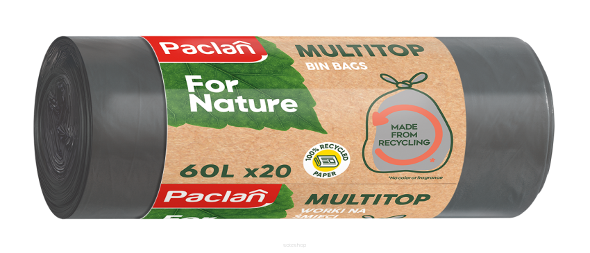 PACLAN FOR NATURE WORKI NA ŚMIECI 60 LITRÓW 20 SZTUK Z RECYKLINGU WIĄZANE BIODEGRADOWALNE EKOLOGICZNE