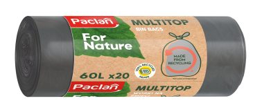 PACLAN FOR NATURE WORKI NA ŚMIECI 60 LITRÓW 20 SZTUK Z RECYKLINGU WIĄZANE BIODEGRADOWALNE EKOLOGICZNE