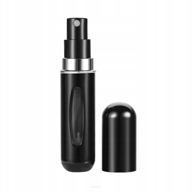 ATOMIZER PODRÓŻNY NA PERFUMY FLAKON BUTELKA FIOLKA DOZOWNIK BUTELECZKA Z ATOMIZEREM ETUI 5ML CZARNY