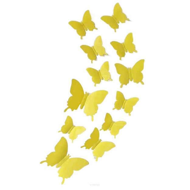 ŻÓŁTE NAKLEJKI ŚCIENNE NA ŚCIANĘ MEBLE MOTYLKI MOTYLE SAMOPRZYLEPNE 3D DEKORACJA POKOJU OZDOBA ZESTAW 12 SZTUK