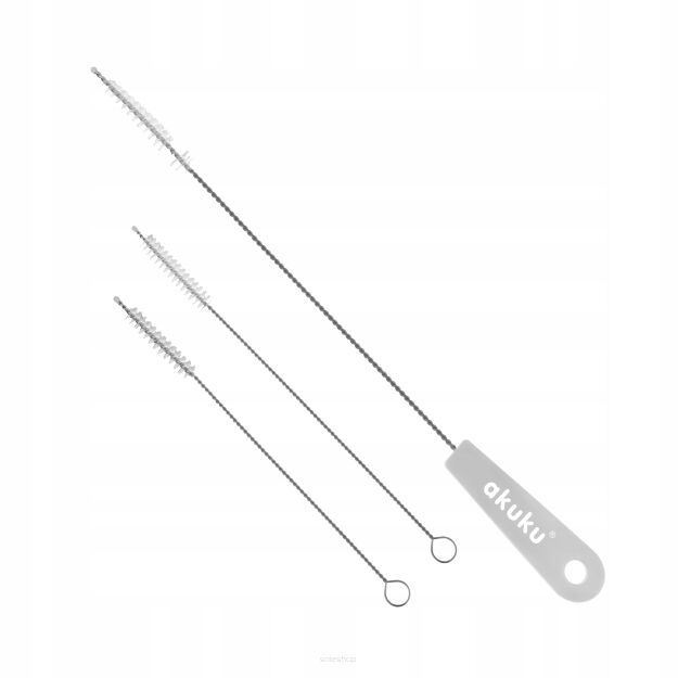 AKUKU SZCZOTECZKI SZCZOTKI DO MYCIA CZYSZCZENIA SŁOMEK SMOCZKÓW RUREK ZESTAW SZCZOTEK 3 SZT SZARY