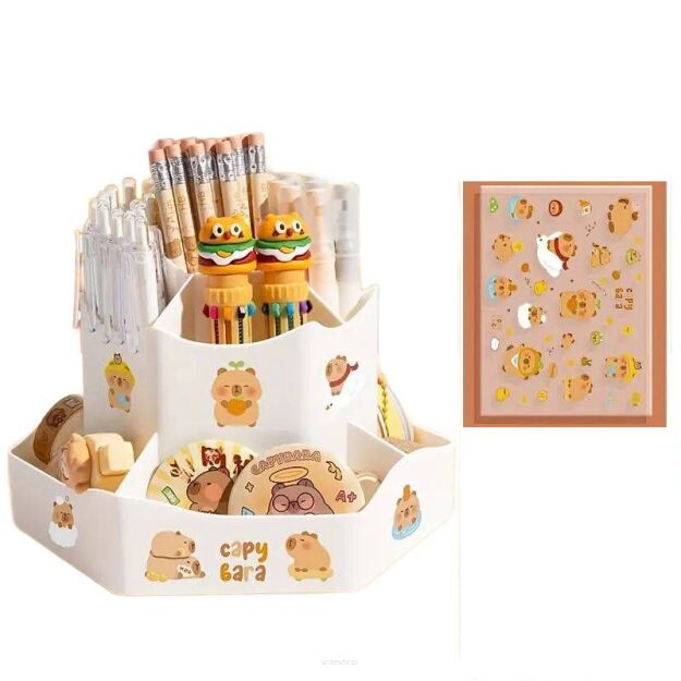 BIAŁY ORGANIZER POJEMNIK PRZYBORNIK OBROTOWY OBRACANY NA BIURKO BLAT DLA DZIECKA NA KREDKI DŁUGOPISY