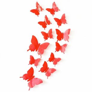 CZERWONE NAKLEJKI ŚCIENNE NA ŚCIANĘ MEBLE MOTYLKI MOTYLE SAMOPRZYLEPNE 3D DEKORACJA POKOJU OZDOBA ZESTAW 12 SZTUK