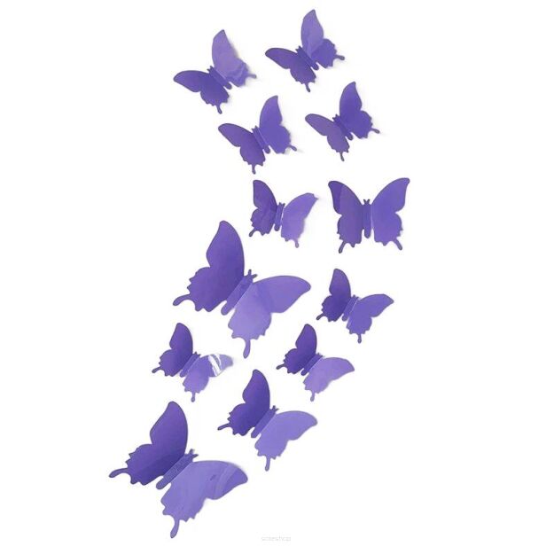 FIOLETOWE NAKLEJKI ŚCIENNE NA ŚCIANĘ MEBLE MOTYLKI MOTYLE SAMOPRZYLEPNE 3D DEKORACJA POKOJU OZDOBA ZESTAW 12 SZTUK