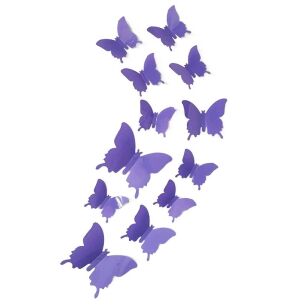 FIOLETOWE NAKLEJKI ŚCIENNE NA ŚCIANĘ MEBLE MOTYLKI MOTYLE SAMOPRZYLEPNE 3D DEKORACJA POKOJU OZDOBA ZESTAW 12 SZTUK