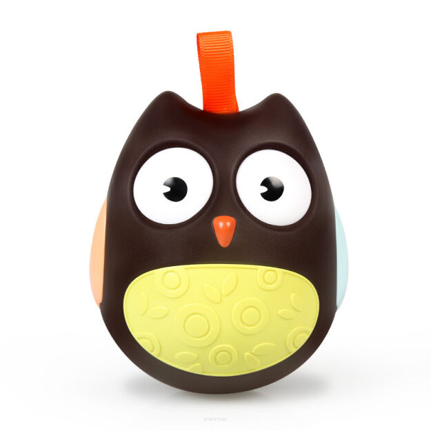 WAŃKA WSTAŃKA ZABAWKA SENSORYCZNA DLA NIEMOWLĄT KOLOROWA DZWONIĄCA KIWAJKA BAŃKA SOWA SÓWKA BRĄZ