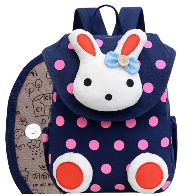 PLECAK MAŁY PLECACZEK DLA DZIEWCZYNKI DO PRZEDSZKOLA ŻŁOBKA DLA PRZEDSZKOLAKA GRANATOWY W RÓŻOWE KROPKI