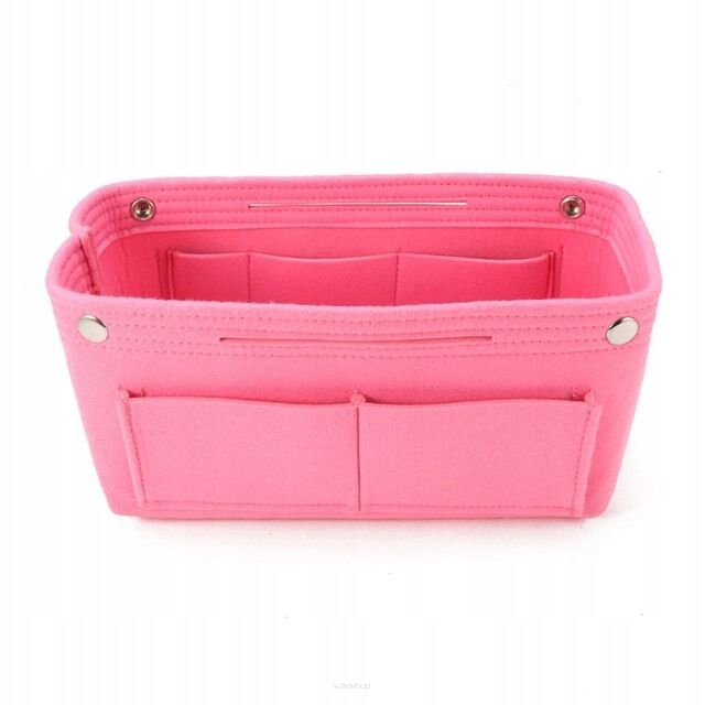 RÓŻOWY WKŁAD ORGANIZER NA KOSMETYKI KLUCZE PODPASKI DO TOREBKI DAMSKA KOSMETYCZKA PODRÓŻNA Z FILCU