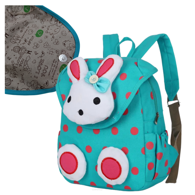 PLECAK MAŁY PLECACZEK DLA DZIEWCZYNKI DO PRZEDSZKOLA DLA PRZEDSZKOLAKA MIĘTOWY W CZERWONE KROPKI