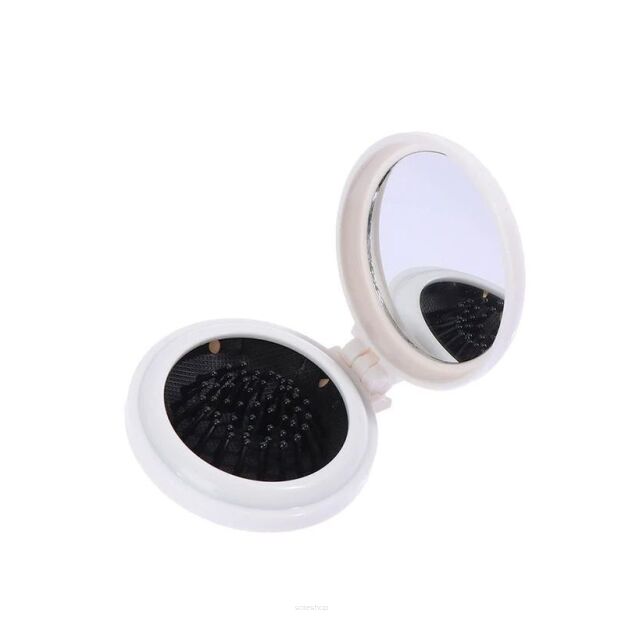 BIAŁA SKŁADANA SZCZOTKA DO ROZCZESYWANIA WŁOSÓW MINI SZCZOTKA DO TOREBKI PODRÓŻNA Z LUSTERKIEM