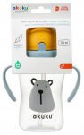 AKUKU BIDON BUTELKA Z MIĘKKĄ SŁOMKĄ RURKA KUBEK DLA DZIECI Z UCHWYTAMI RĄCZKAMI 300ML 9M+ MIŚ - 11