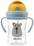 AKUKU BIDON BUTELKA Z MIĘKKĄ SŁOMKĄ RURKA KUBEK DLA DZIECI Z UCHWYTAMI RĄCZKAMI 300ML 9M+ MIŚ - 7