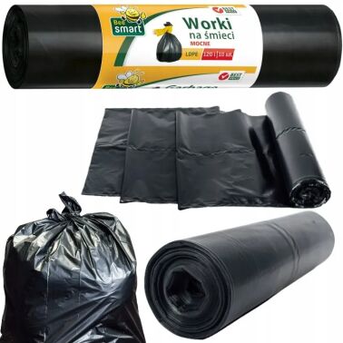 WORKI NA ŚMIECI ODPADY ODPADKI PACLAN BEE SMART 120L 10SZT LDPE WYTRZYMAŁE MOCNE CZARNE