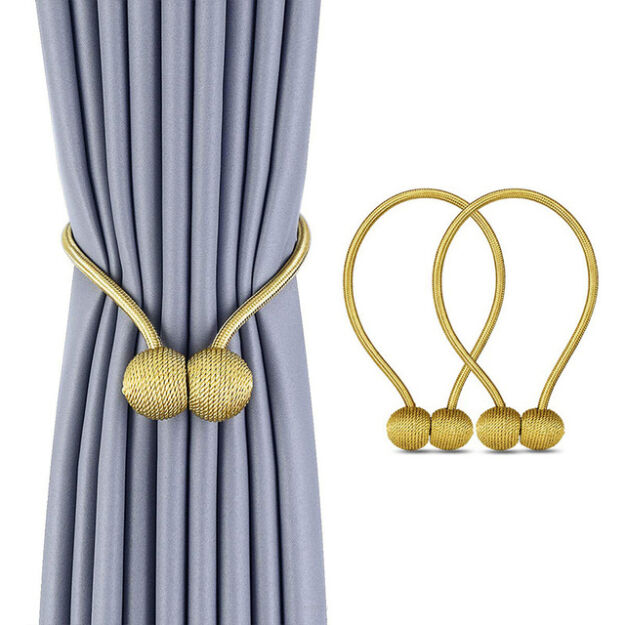 KLAMRY OZDOBNE SPINKI UPIĘCIA DO ZASŁON FIRAN NA MOCNY MAGNES MAGNETYCZNE 2SZT ZŁOTE