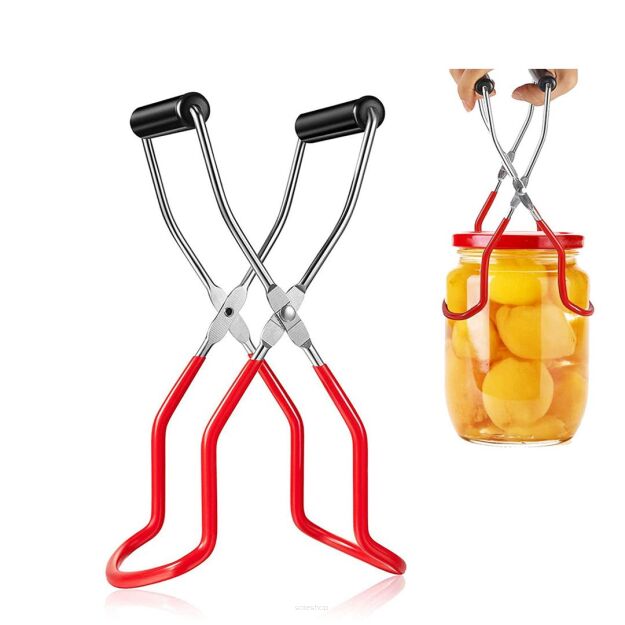 CZERWONY CHWYTAK DO WYJMOWANIA GORĄCYCH SŁOIKÓW PRZETWORÓW UCHWYT SZCZYPCE STALOWE KLESZCZE ŁAPKI
