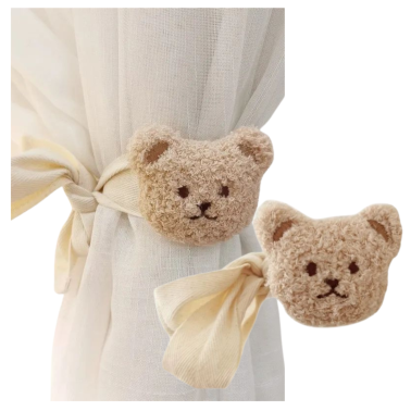 BEŻOWY MIŚ UPINACZ DO ZASŁON ZAPIĘCIE UCHWYT SPINKA DO ZASŁON POKÓJ DZIECIĘCY 2 SZTUKI