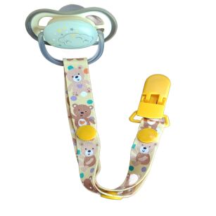 ŻÓŁTE MISIE PRZYPINKA ZAWIESZKA DO SMOCZKA NA SMOCZEK Z KLIPSEM DLA CHŁOPCA DZIEWCZYNKI