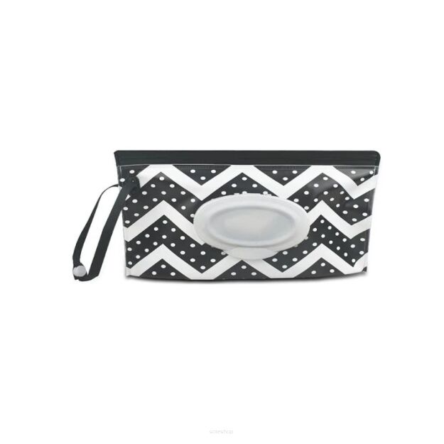 CZARNY ZYGZAK PUDEŁKO POJEMNIK SASZETKA NA CHUSTECZKI NAWILŻANE NAWILŻAJĄCE MOKRE PODRĘCZNE ETUI WIELORAZOWE