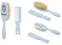 AKUKU ZESTAW SZCZOTKA Z WŁOSIA NATURALNEGO + GRZEBIEŃ GRZEBYK DLA NIEMOWLĄT DZIECI 0m+ NIEBIESKA - 5