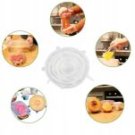 TRANSPARENTNE POKRYWKI SILIKONOWE UNIWERSALNE ROZCIĄGANE ELASTYCZNE DO ŻYWNOŚCI SZCZELNE NA POJEMNIKI GARNKI MISKI 6SZT - 4