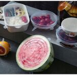 TRANSPARENTNE POKRYWKI SILIKONOWE UNIWERSALNE ROZCIĄGANE ELASTYCZNE DO ŻYWNOŚCI SZCZELNE NA POJEMNIKI GARNKI MISKI 6SZT - 2