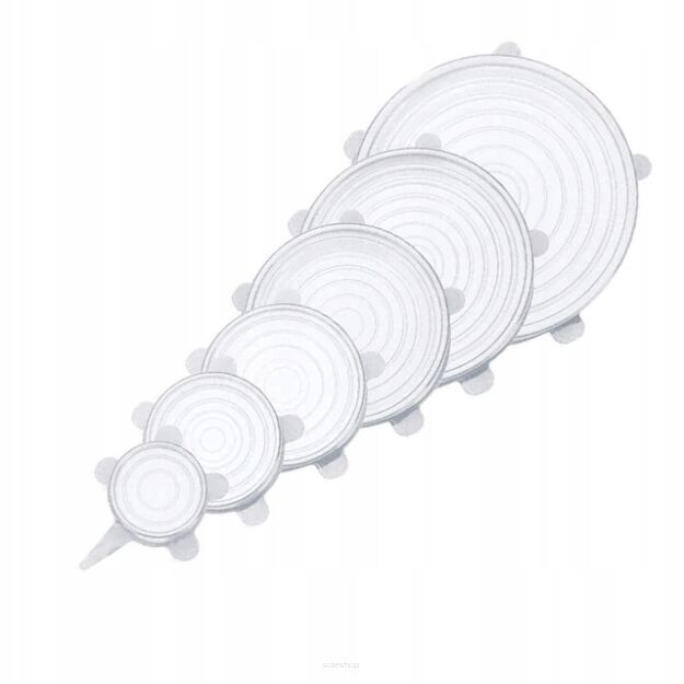 TRANSPARENTNE POKRYWKI SILIKONOWE UNIWERSALNE ROZCIĄGANE ELASTYCZNE DO ŻYWNOŚCI SZCZELNE NA POJEMNIKI GARNKI MISKI 6SZT