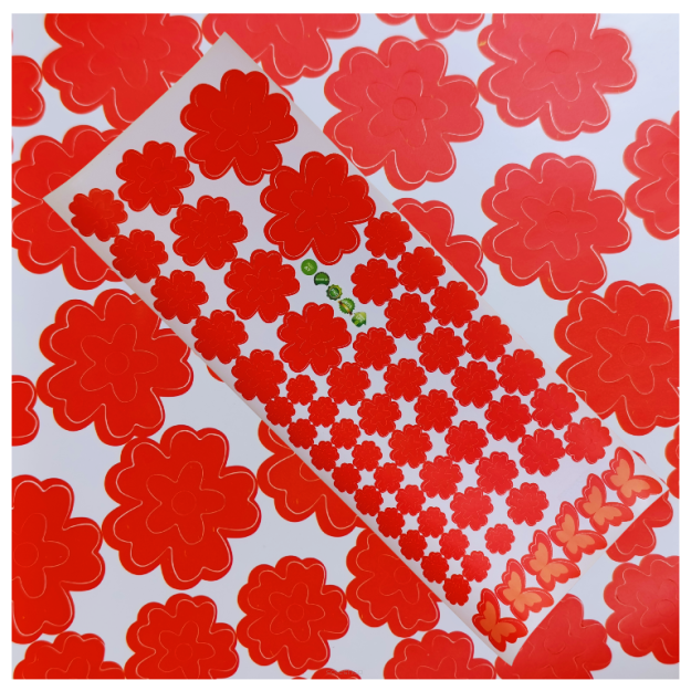 NAKLEJKI ŚCIENNE KWIATY I MOTYLE SAMOPRZYLEPNE DEKORACJE NA MEBLE I ŚCIANY ARKUSZ 60SZT  CZERWONY