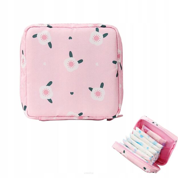 RÓŻOWA W KWIATY KOSMETYCZKA PODRÓŻNA DAMSKA SASZETKA ORGANIZER NA PODPASKI WKŁADKI ETUI PODRÓŻNE DO TOREBKI WALIZKI