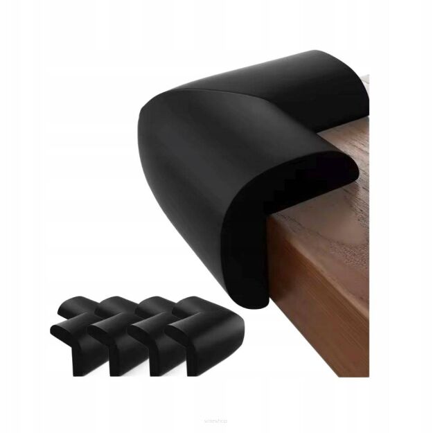CZARNE ZABEZPIECZENIE OSŁONKI PIANKOWE NAROŻNIKÓW ROGÓW MEBLI STOŁU OSŁONA NA NAROŻNIKI KANTY 4SZT 12MM