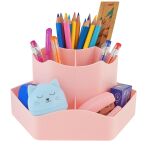 RÓŻOWY ORGANIZER POJEMNIK PRZYBORNIK OBROTOWY OBRACANY NA BIURKO BLAT DLA DZIECKA NA KREDKI DŁUGOPISY - 3