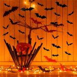 ZESTAW HALLOWEEN OZDOBA DEKORACJA STRASZNE NIETOPERZE NAKLEJKI ŚCIENNE 3D PCV KOMPLET 12 SZT PARTY - 3