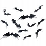 ZESTAW HALLOWEEN OZDOBA DEKORACJA STRASZNE NIETOPERZE NAKLEJKI ŚCIENNE 3D PCV KOMPLET 12 SZT PARTY - 2