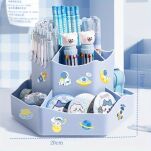 NIEBIESKI OBROTOWY ORGANIZER POJEMNIK PRZYBORNIK OBROTOWY OBRACANY NA BIURKO BLAT DLA DZIECKA NA KREDKI DŁUGOPISY - 2