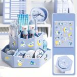 NIEBIESKI OBROTOWY ORGANIZER POJEMNIK PRZYBORNIK OBROTOWY OBRACANY NA BIURKO BLAT DLA DZIECKA NA KREDKI DŁUGOPISY - 3