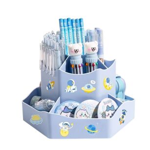 NIEBIESKI OBROTOWY ORGANIZER POJEMNIK PRZYBORNIK OBROTOWY OBRACANY NA BIURKO BLAT DLA DZIECKA NA KREDKI DŁUGOPISY