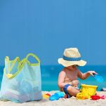 DUŻA POJEMNA TORBA PLAŻOWA TOREBKA NA PLAŻĘ PIKNIK ZABAWKI KOC RĘCZNIKI Z SIATKI AŻUROWA XXL NIEBIESKA - 4