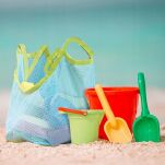 DUŻA POJEMNA TORBA PLAŻOWA TOREBKA NA PLAŻĘ PIKNIK ZABAWKI KOC RĘCZNIKI Z SIATKI AŻUROWA XXL NIEBIESKA - 3