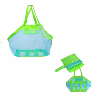 DUŻA POJEMNA TORBA PLAŻOWA TOREBKA NA PLAŻĘ PIKNIK ZABAWKI KOC RĘCZNIKI Z SIATKI AŻUROWA XXL NIEBIESKA