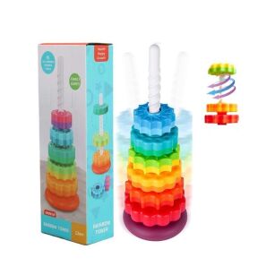 WIEŻA DO UKŁADANIA PIRAMIDKA UKŁADANKA PIRAMIDA SORTER KOLOROWA SPIRALA EDUKACYJNA DLA DZIECI