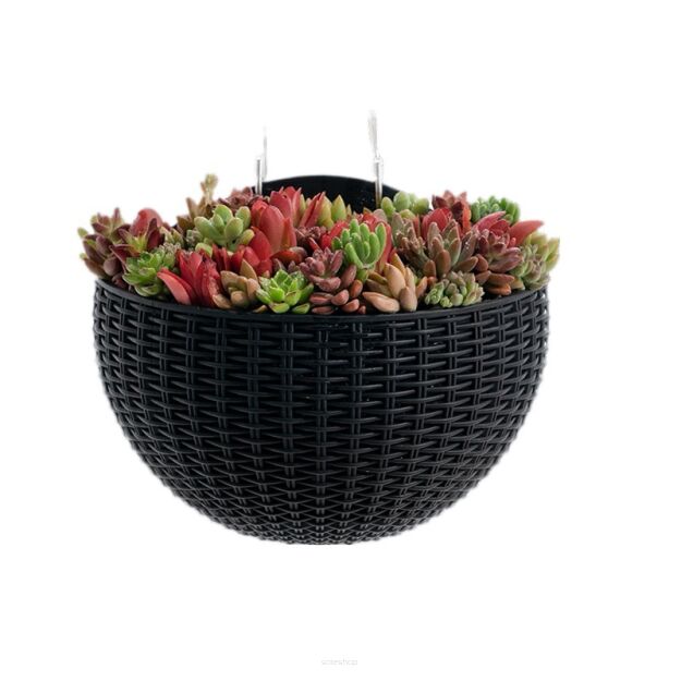 DONICZKA NA BALKON TARAS ŚCIANĘ WISZĄCA RATTANOWA CZARNA NA KWIATY ZESTAW 2 HACZYKI KOŁKI SIMPLO