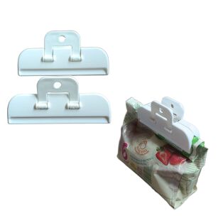 KREMOWE KLIPSY SPINACZE DO ZAMYKANIA TOREBEK WORECZKÓW OPAKOWAŃ ŻYWNOŚCI 2SZT