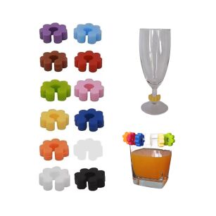 KWIATKI KOLOROWE ZNACZNIKI NA SZKLANKI KIELISZKI DRINKI NAPOJE SILIKONOWE NAKŁADKI ZESTAW 12SZT