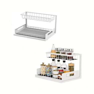 KOSZ CARGO ORGANIZER POD ZLEWOZMYWAK ZLEW UMYWALKĘ DO SZAFKI SZAFY DWUPOZIOMOWY WYSUWANA PÓŁKA KUCHENNA