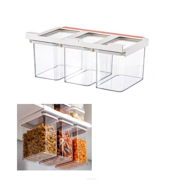 POJEMNIKI PUDEŁKAHERMETYCZNE NA ŻYWNOŚĆ PRODUKTY SYPKIE PRZYPRAWY ZAWIESZANE DO SZAFKI ZESTAW 3SZT