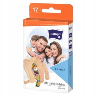 ZESTAW PLASTRÓW PLASTRY PRZYLEPIEC Z OPATRUNKIEM NA RANY OTARCIA FAMILY KOMPLET DLA RODZINY 17 SZT
