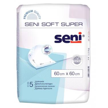 Podkłady higieniczne chłonne do przewijania SENI SOFT SUPER 60cm x 60cm  komplet 5sztuk