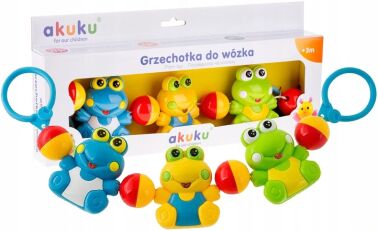 AKUKU GRZECHOTKA ZABAWKA DLA NIEMOWLĄT ZAWIESZANA DO WÓZKA ŁÓŻECZKA WIELOKOLOROWA WESOŁE ŻABKI